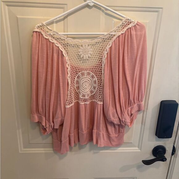 Anthropologie Love Notes Pink Puff Sleeve Cropped Blouse - Picture 5 of 5